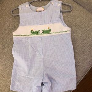 Blue and white overalls